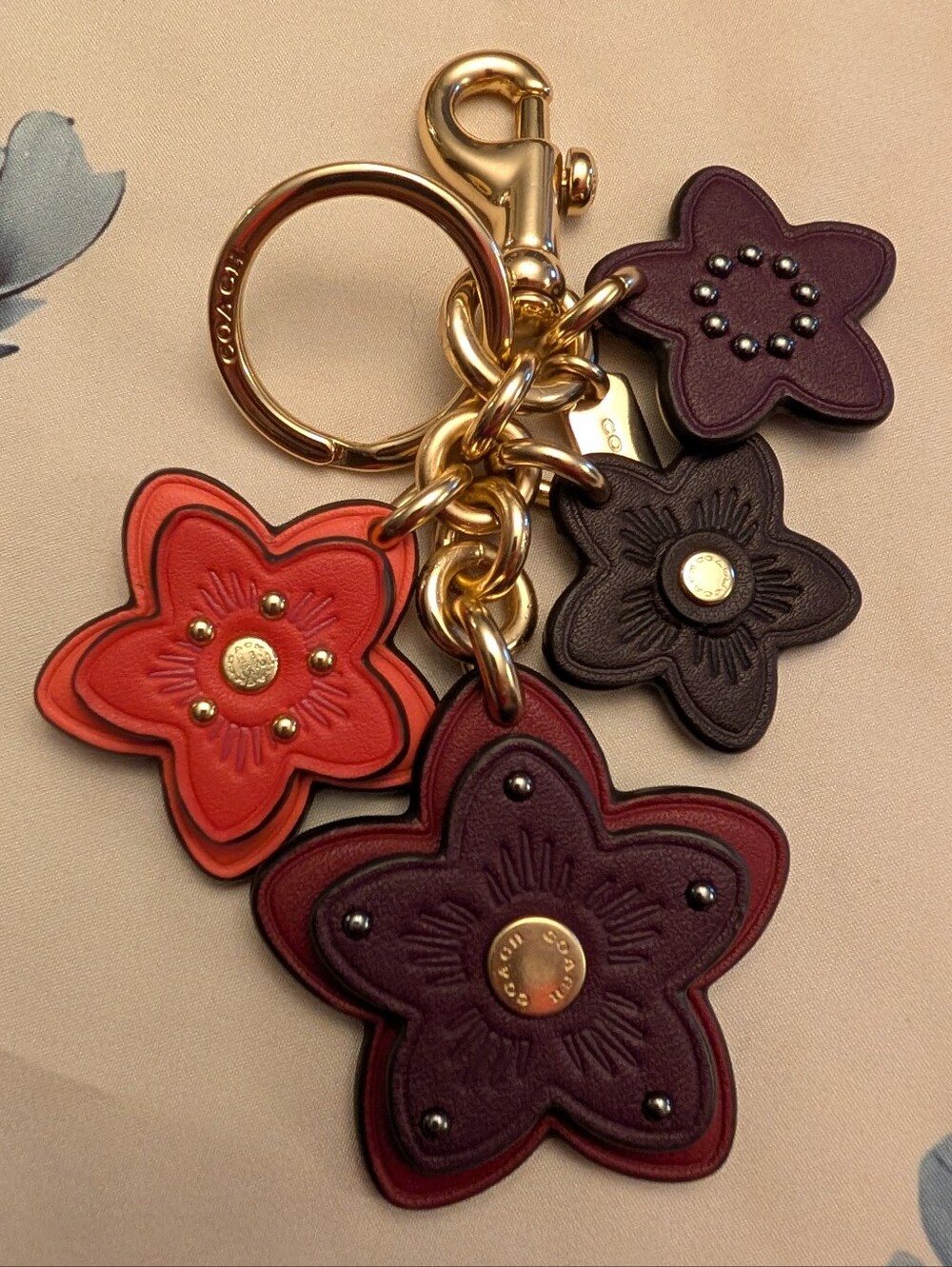 Coach Wildflower Leather Charm Keychain
